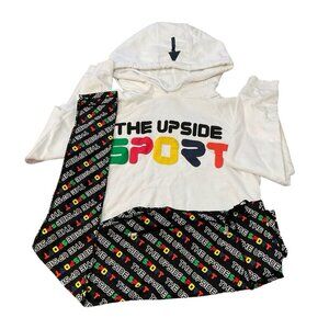 The Upside Women Set Yoga Dark Leggings White Cropped Top Hoodie Sports Size 8